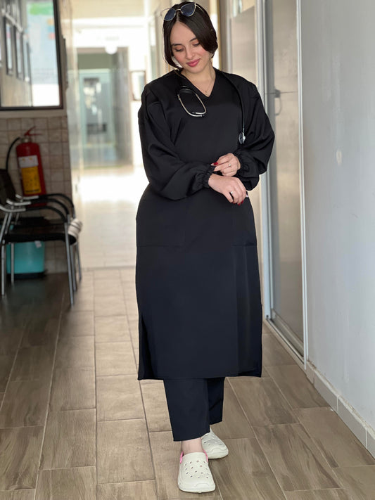 Tenue médicale pour femme - Noir (Modèle longue)