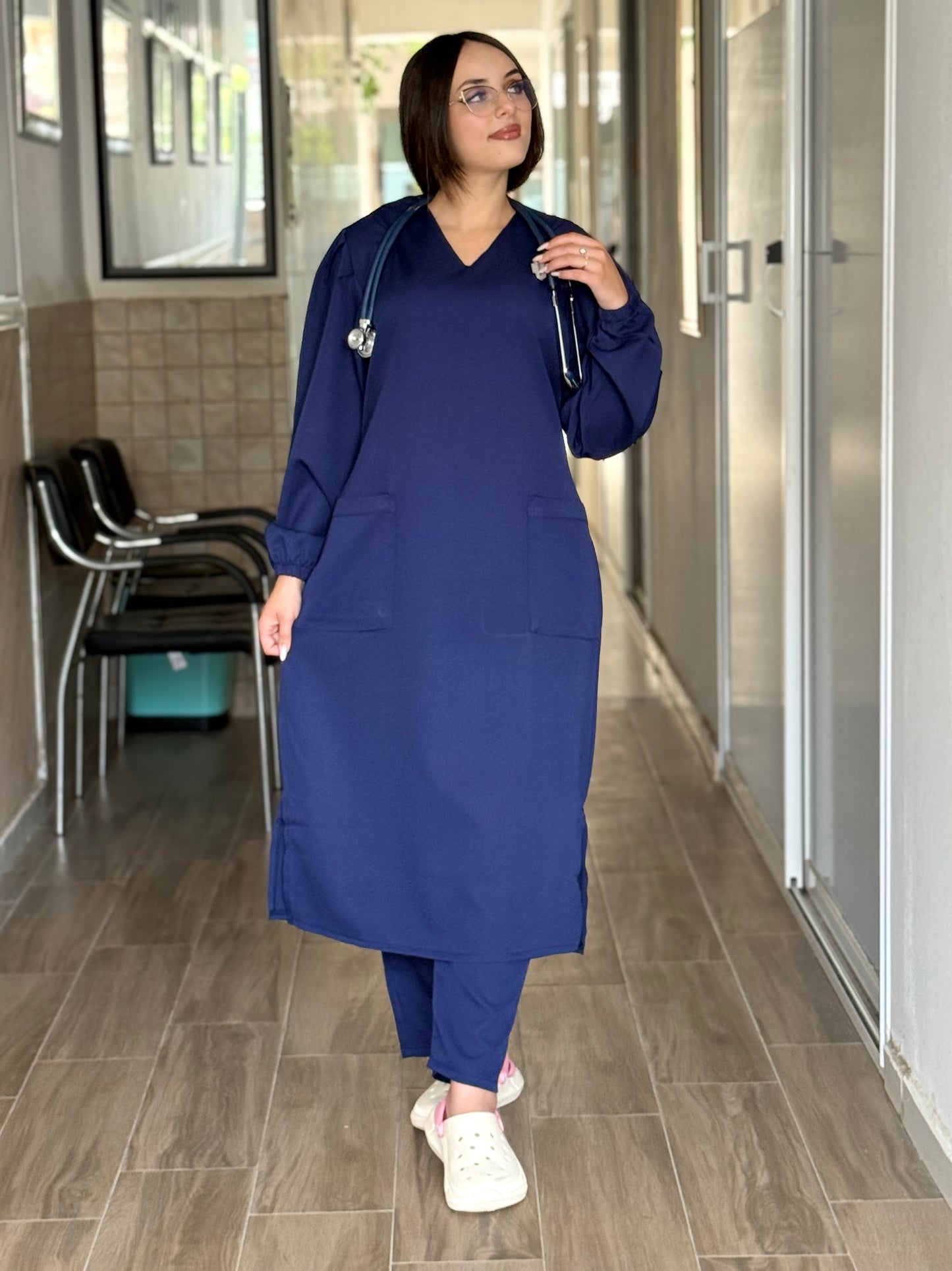Tenue médicale pour femme - Blue nuit (Modèle longue)