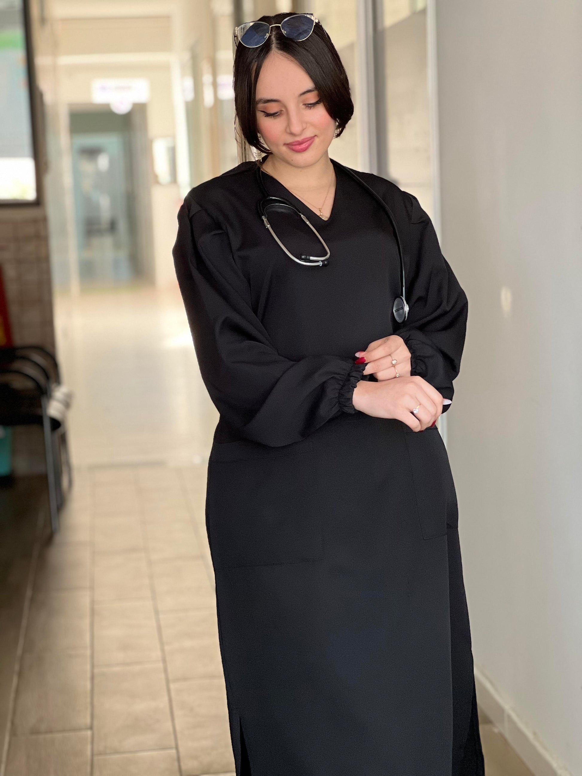 Tenue médicale pour femme - Noir (Modèle longue)