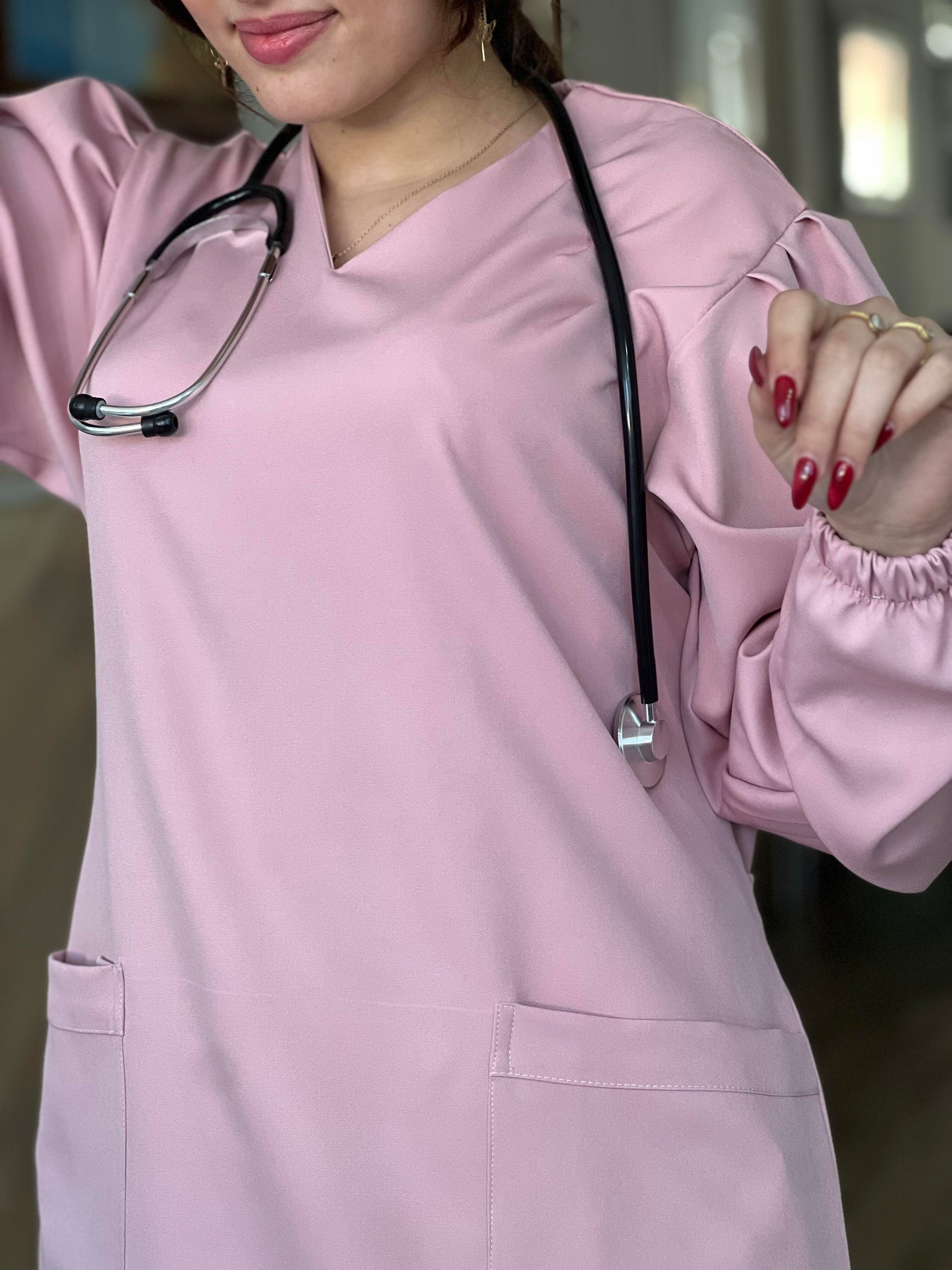 Tenue médicale pour femme - Rose (Modèle longue)