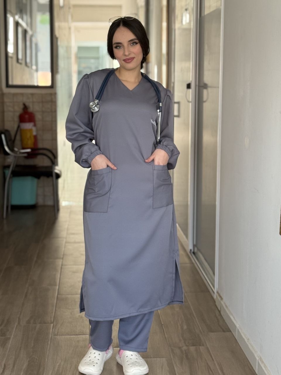 TENUE MEDICALE  LONGUE GRIS - COLLECTION SERENA